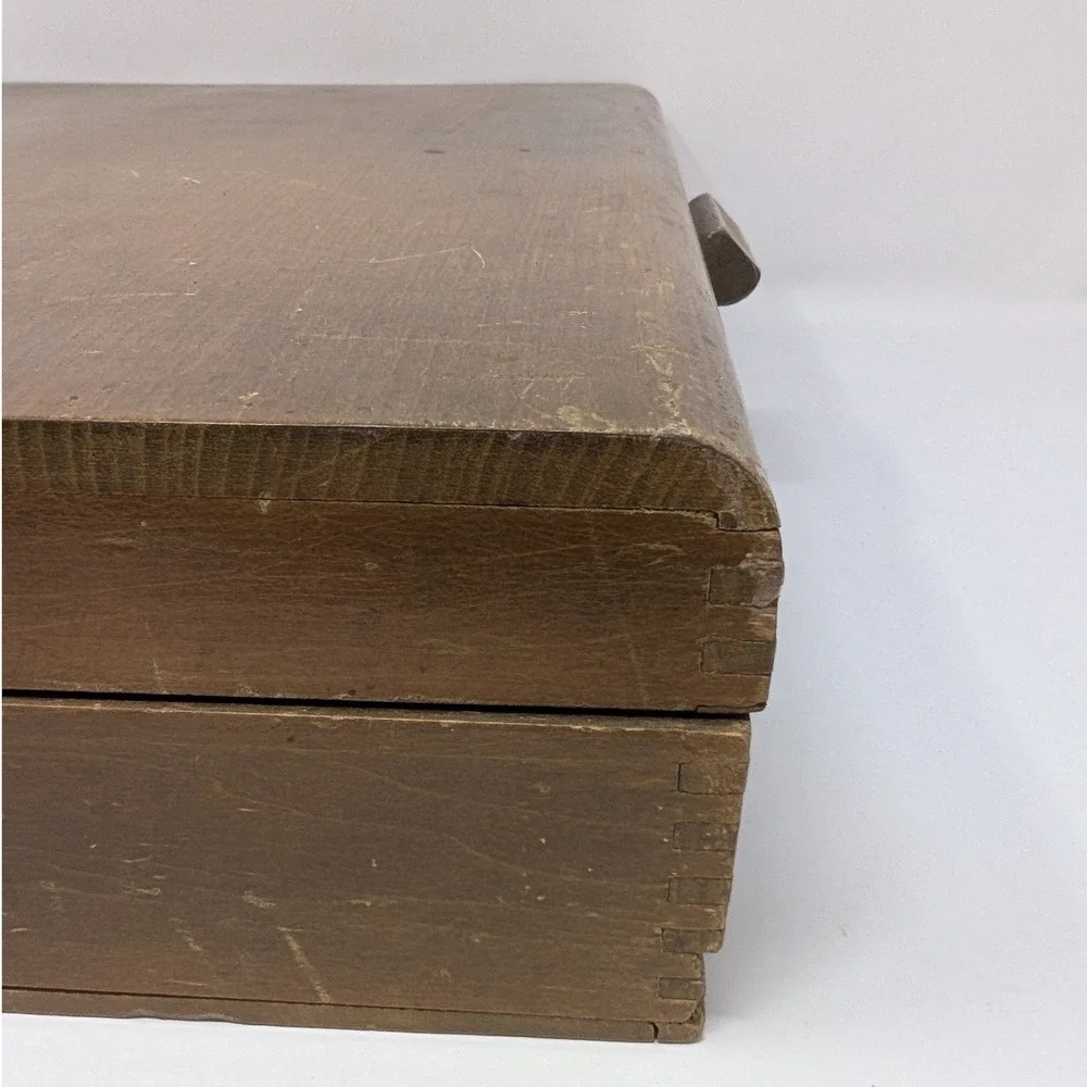 Vintage Art Nouveau Waterfall Front Anti Tarnish Wood Silverware Storage Box